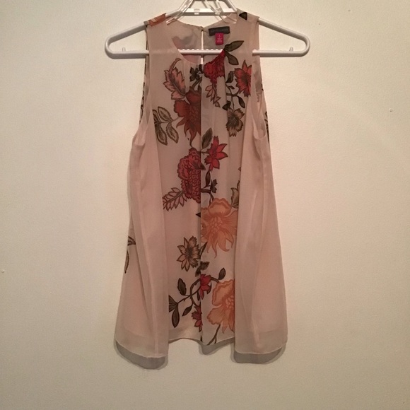 Vince Camaro Sleeveless Jewel Neck Chiffon Blouse Floral - Picture 3 of 5